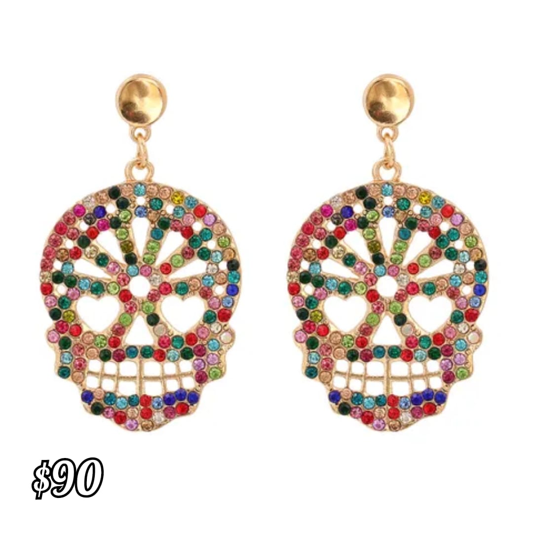 arete aguja calavera con piedritas