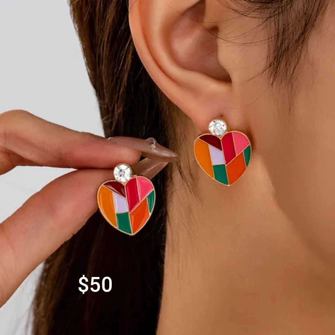 arete corazón estilo vitral con perla