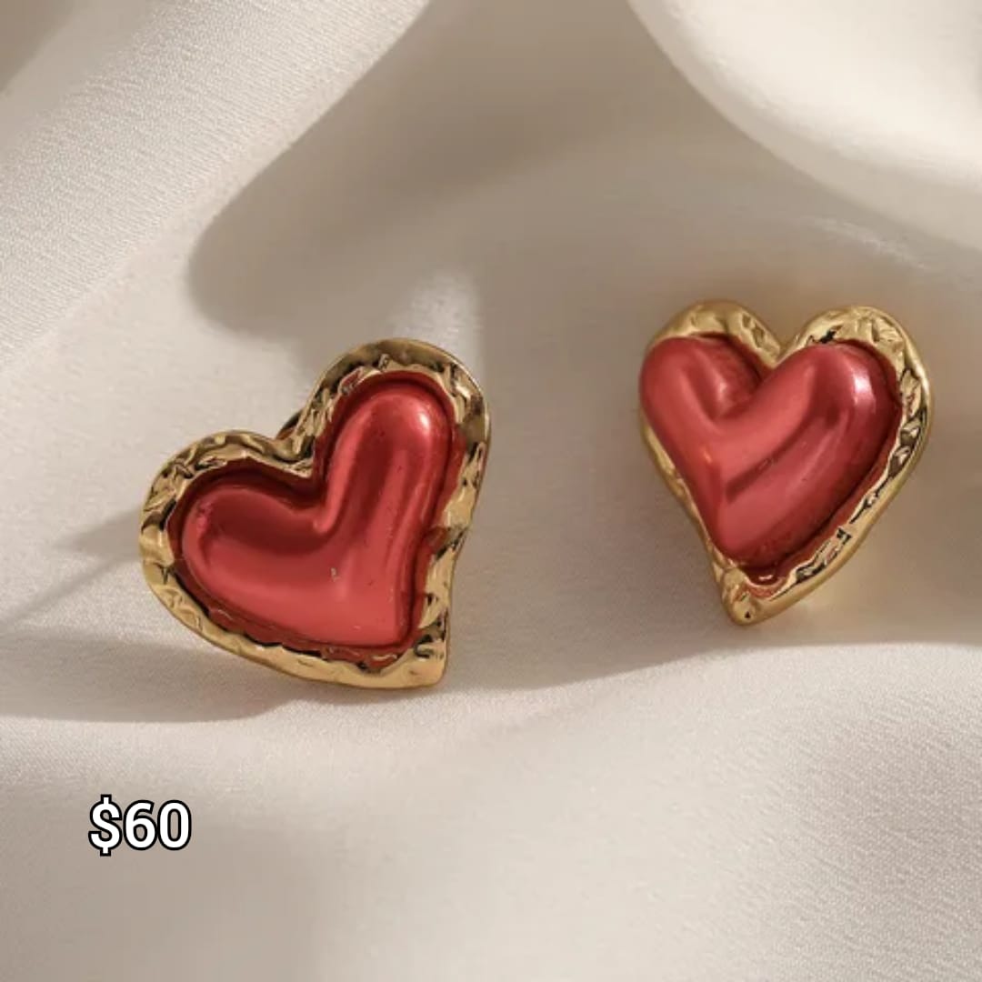 arete de corazón rosa acero inoxidable