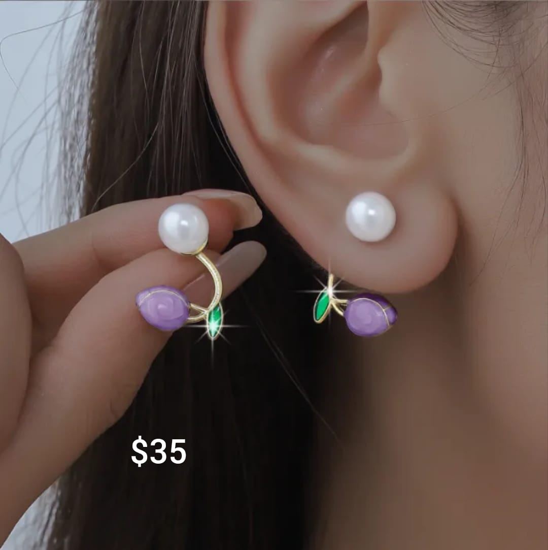 arete de tulipán morado con perla