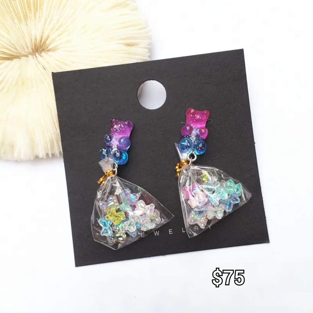 aretes osos de dulce con bolsita de dulces