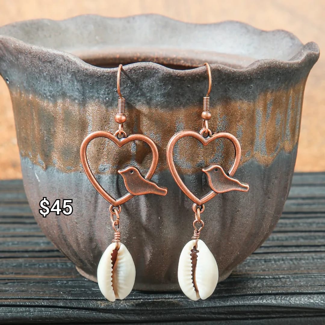 arete corazón pájarito