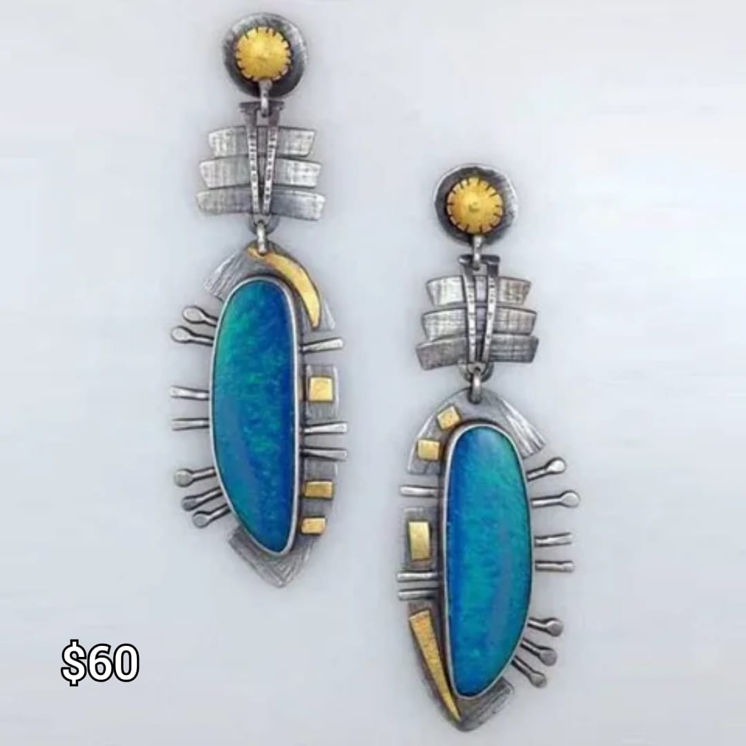 arete piedra azul estilo etnico