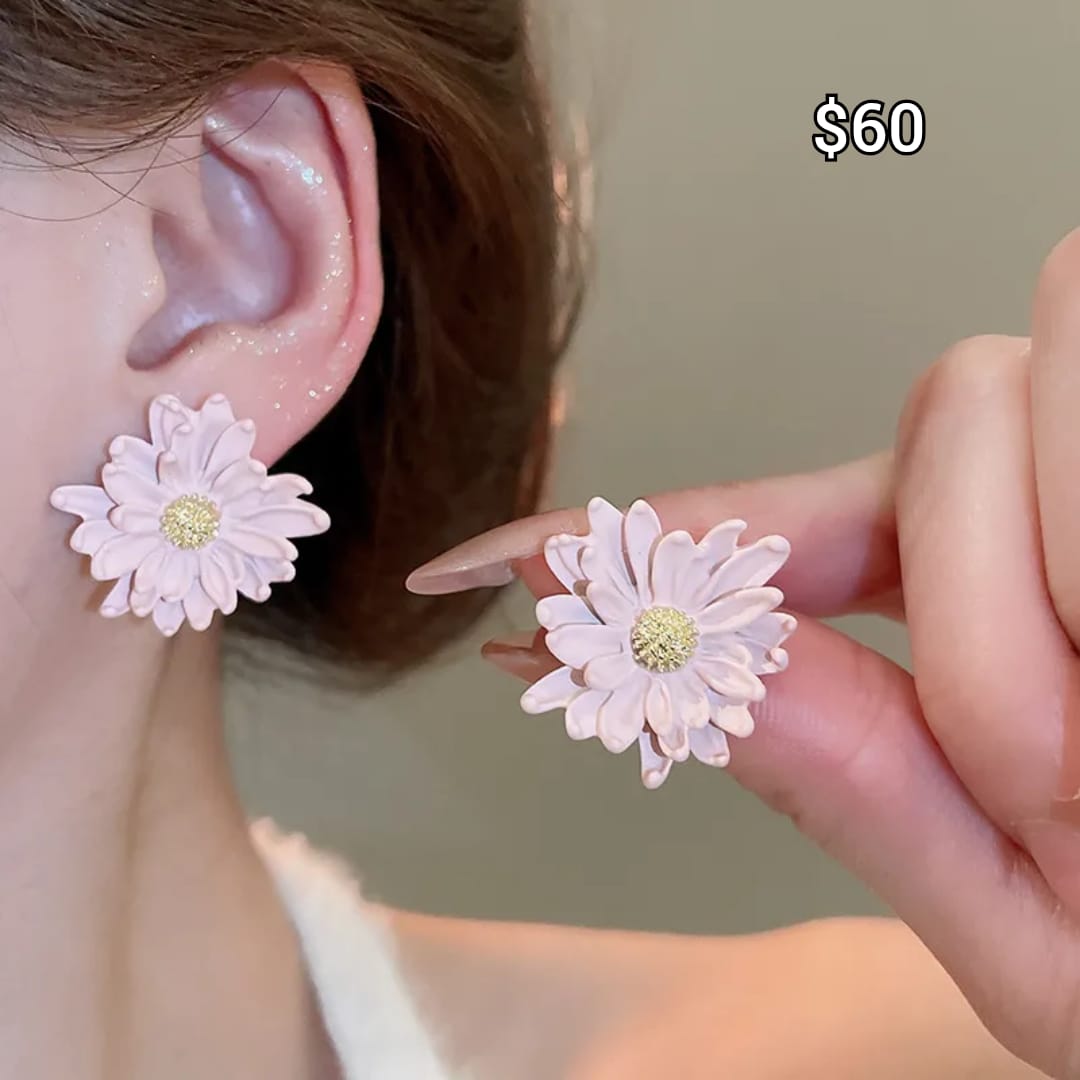 arete flor rosa de resina