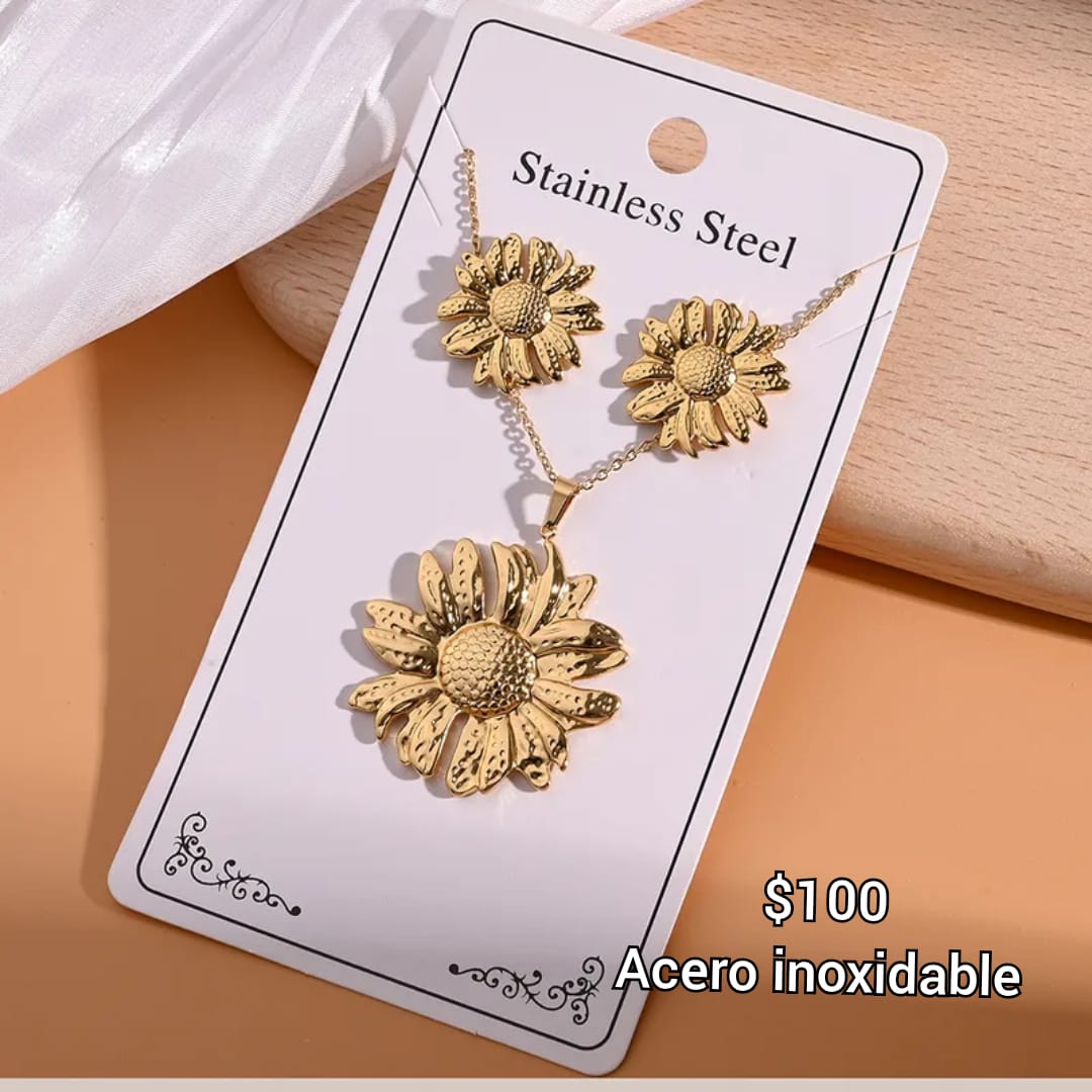 juego de collar con aretes de girasoles